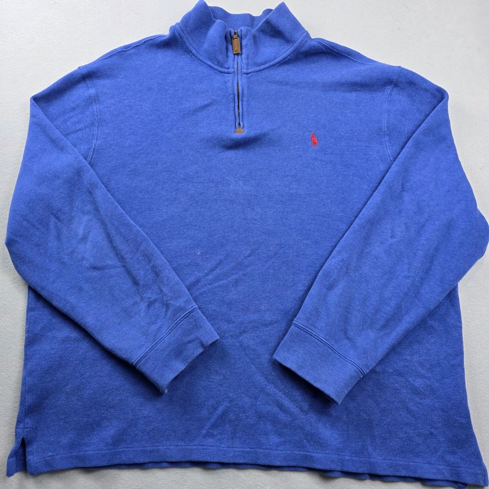 Polo Ralph Lauren Mens XXL Blue Quarter Zip Pullover Sweater Red Pony Logo